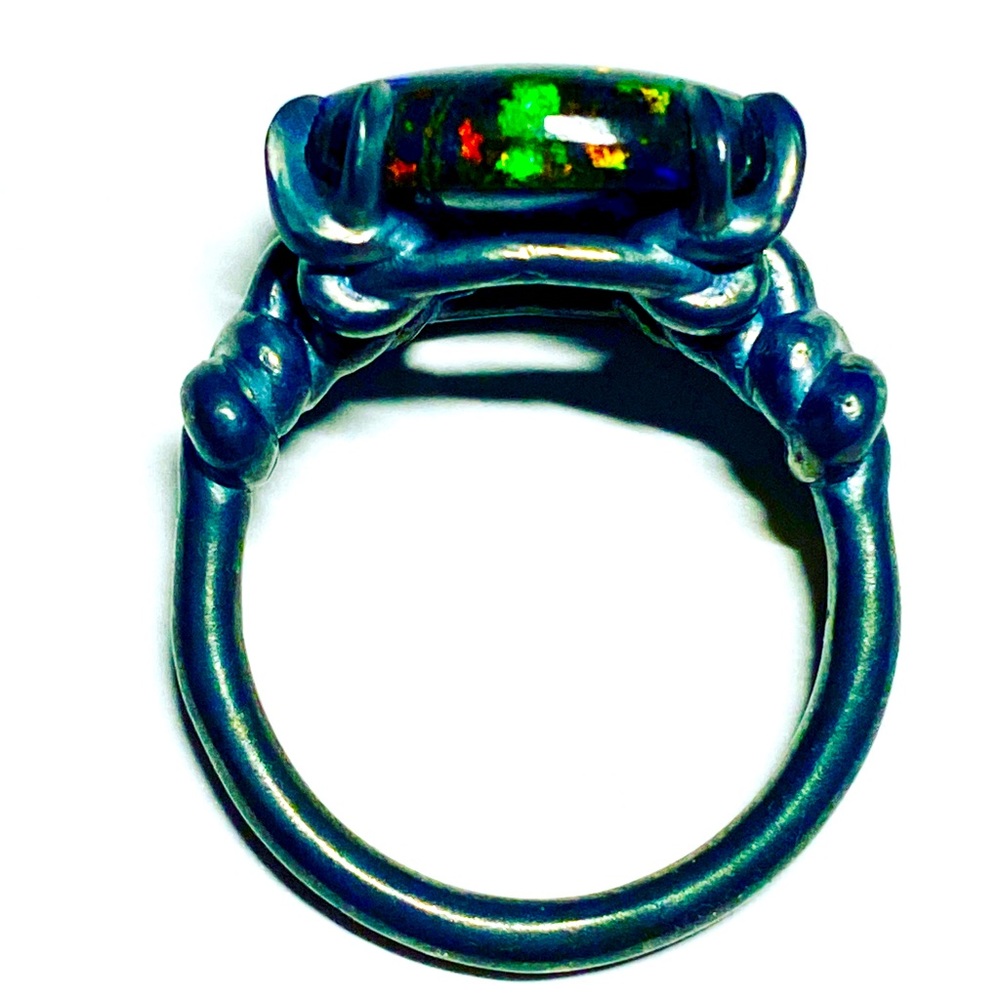 Custom made One of a Kind Blackened Silver Knot Ring with Black Opal